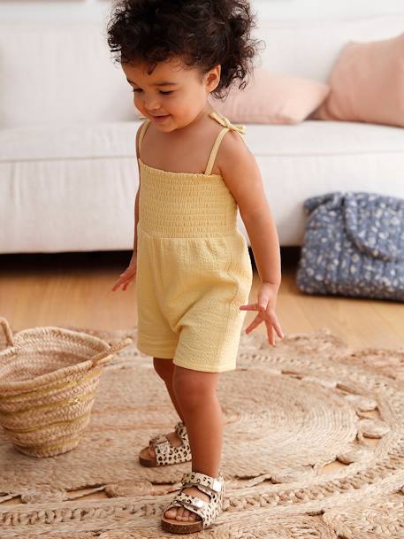 Smocked Jumpsuit with Straps for Babies pale yellow 