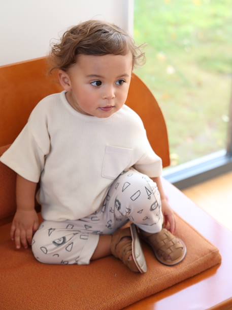 Honeycomb T-Shirt + Fleece Trousers Combo for Babies ecru 