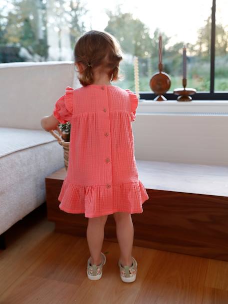 Dress in Cotton Gauze for Babies coral+vanilla 