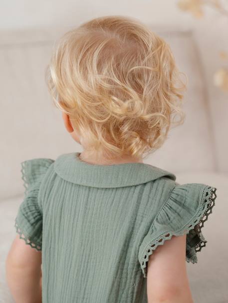 Cotton Gauze Jumpsuit for Babies sage green+terracotta 