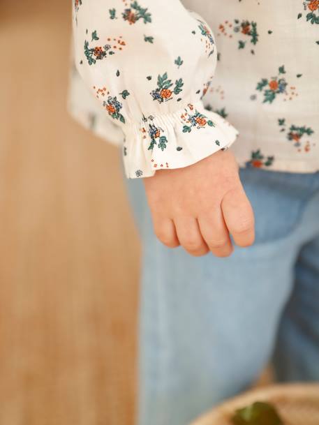 Ruffled Blouse for Babies ecru+sky blue 