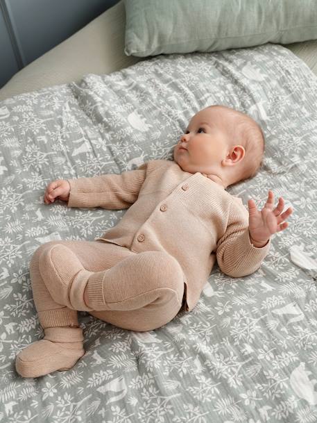 3-Piece Knitted Ensemble: Cardigan, Trousers & Booties for Newborn Babies marl beige 