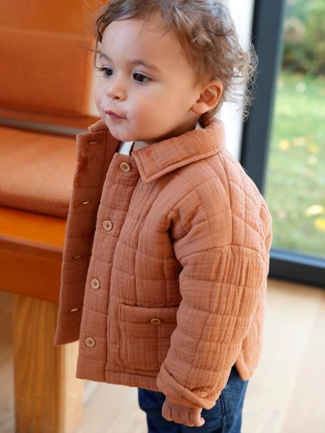 Quilted Jacket For Babies, in Cotton Gauze rust 