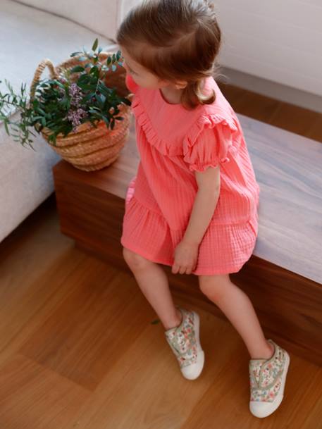 Dress in Cotton Gauze for Babies coral+vanilla 