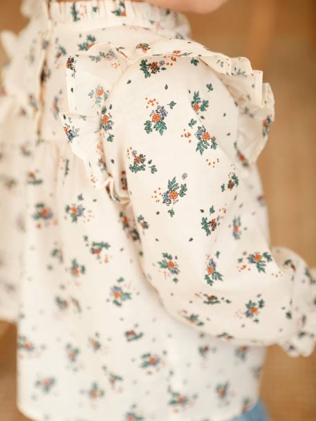 Ruffled Blouse for Babies ecru+sky blue 