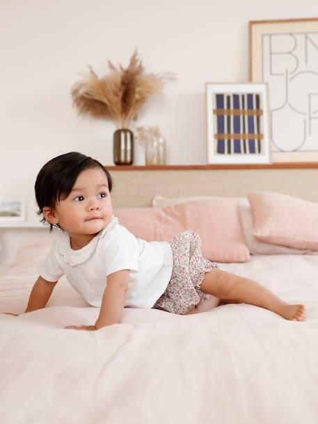 T-Shirt with Collar & Floral Shorts Combo for Newborns ecru 