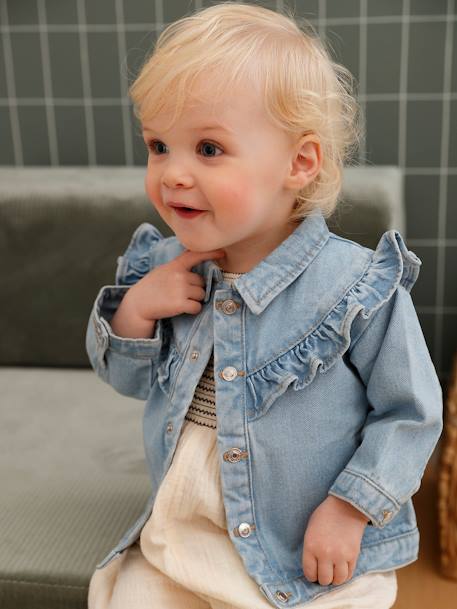 Denim Jacket with Ruffles for Babies bleached denim 