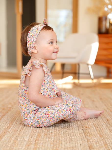 Jumpsuit + Headband Set, for Baby Girls Green/Print+navy blue+printed pink 