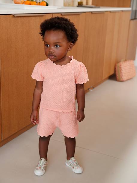 Knitted Top + Shorts Combo for Babies rose 