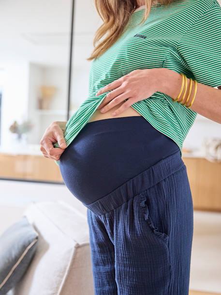 Maternity Trousers in Cotton Gauze GREEN MEDIUM SOLID+navy blue+terracotta 