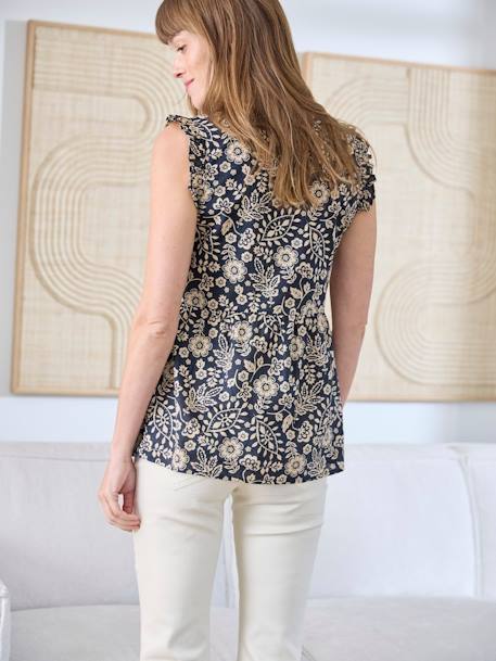 Sleeveless Loose-Fitting Blouse, Maternity & Nursing Special ecru+printed grey 