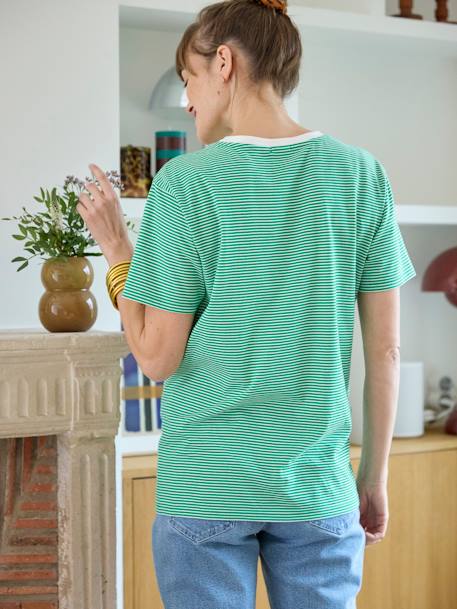 Striped Cotton T-Shirt, Maternity & Nursing Special BLUE DARK STRIPED+green+RED MEDIUM STRIPED 