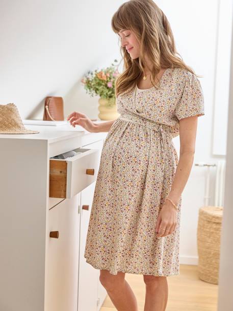 Short Fluid Dress with Wrapover Neckline, Maternity & Nursing Special ecru 