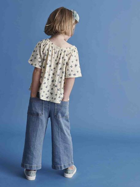 Wide Cropped Trousers with Flap Front for Girls brut denim+double stone 