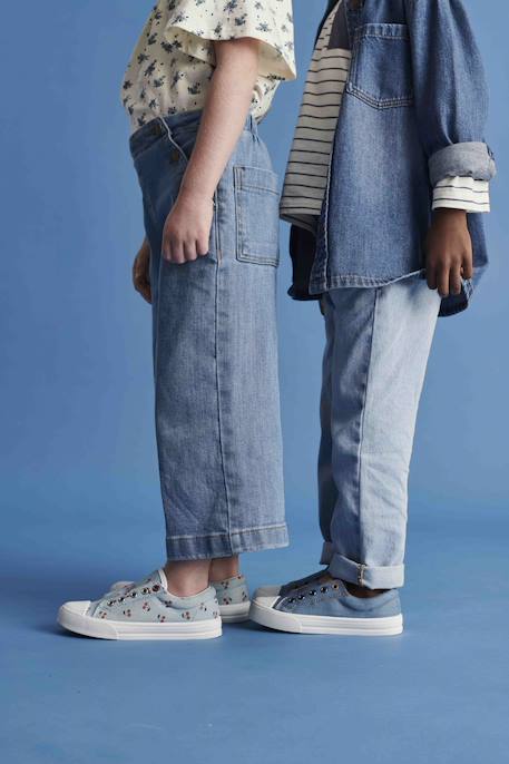 Wide Cropped Trousers with Flap Front for Girls brut denim+double stone 