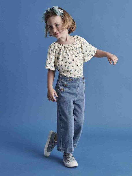 Wide Cropped Trousers with Flap Front for Girls brut denim+double stone 