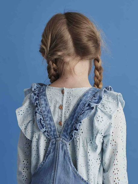 Blouse with Ruffles in Broderie Anglaise, for Girls coral+ecru+sky blue 