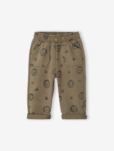 Printed Fleece Trousers for Babies ecru+khaki 