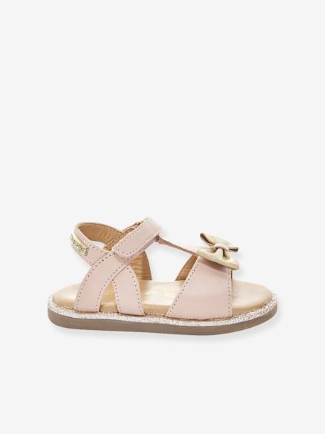 Hook-&-Loop Leather Sandals for Babies, Izorro by LES TROPEZIENNES® PAR M. BELARBI golden beige+rose 