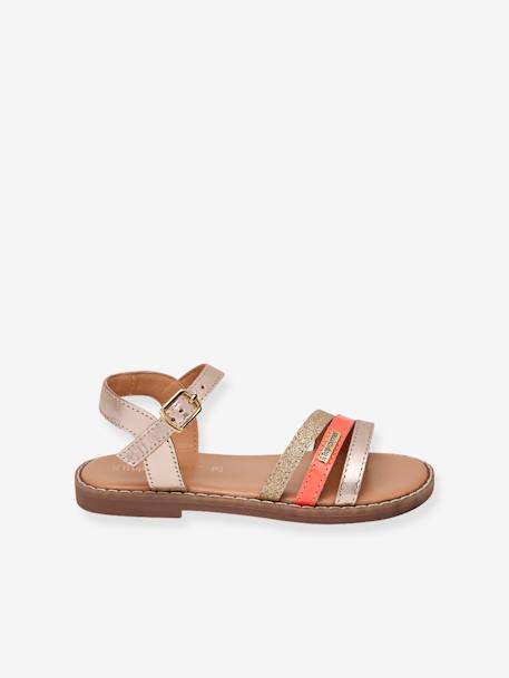 Leather Sandals for Children, Iba by LES TROPEZIENNES® PAR M. BELARBI coral 