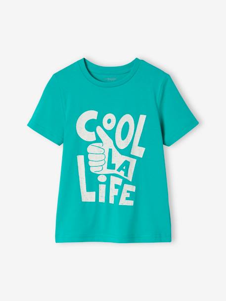 T-Shirt with Message for Boys BLUE MEDIUM SOLID WITH DESIGN+mint green+night blue+royal blue+sage green+yellow 