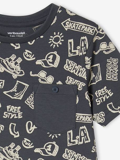 T-Shirt with Graphic Motifs for Boys anthracite+lichen+marl white 