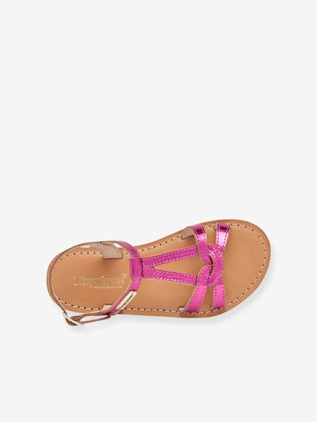 Leather Sandals for Children, Backle by LES TROPEZIENNES® PAR M. BELARBI fuchsia+turquoise 