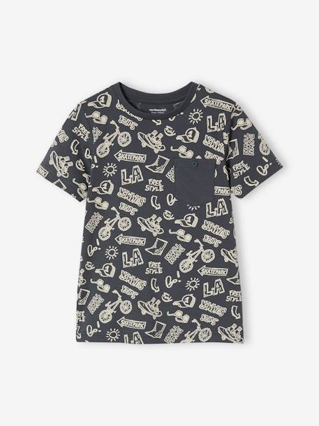 T-Shirt with Graphic Motifs for Boys anthracite+cinnamon+lichen+marl white+pecan nut+slate blue+terracotta 