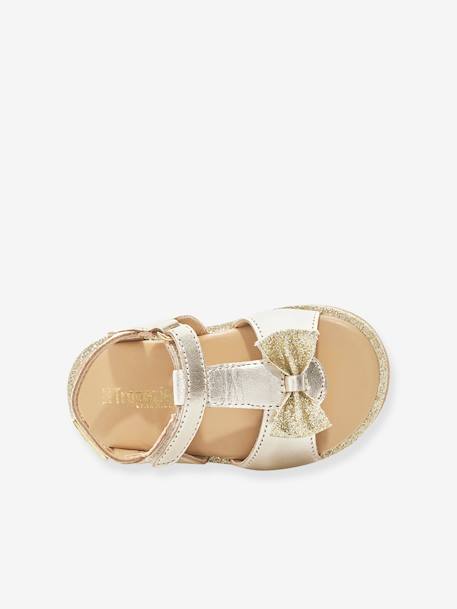 Hook-&-Loop Leather Sandals for Babies, Izorro by LES TROPEZIENNES® PAR M. BELARBI golden beige+rose 