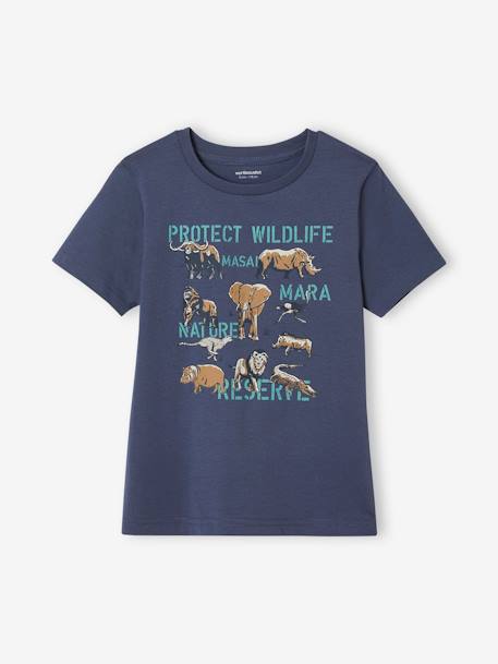 Basics T-Shirt with Animal Motifs for Boys marl grey+slate blue 