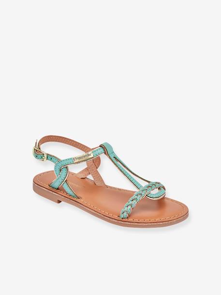 Leather Sandals for Children, Bappy by LES TROPEZIENNES® PAR M. BELARBI beige+coral+turquoise+yellow 