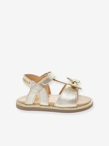 Hook-&-Loop Leather Sandals for Babies, Izorro by LES TROPEZIENNES® PAR M. BELARBI golden beige+rose 