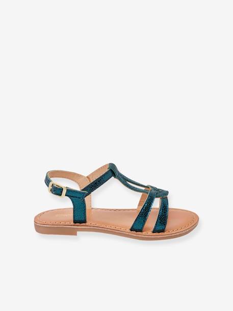 Leather Sandals for Children, Backle by LES TROPEZIENNES® PAR M. BELARBI fuchsia+turquoise 