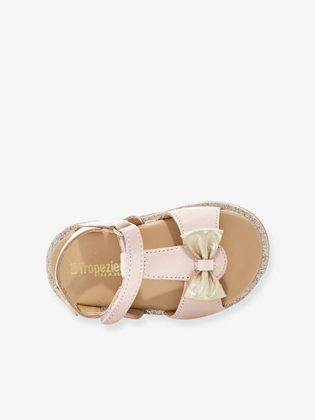 Hook-&-Loop Leather Sandals for Babies, Izorro by LES TROPEZIENNES® PAR M. BELARBI golden beige+rose 