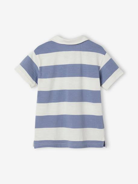 Short Sleeve Polo Shirt with Wide Stripes, for Boys striped blue 