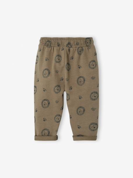 Printed Fleece Trousers for Babies ecru+khaki 