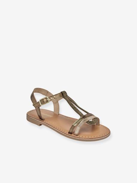 Leather Sandals for Children, Bada by LES TROPEZIENNES® PAR M. BELARBI bronze+golden beige 