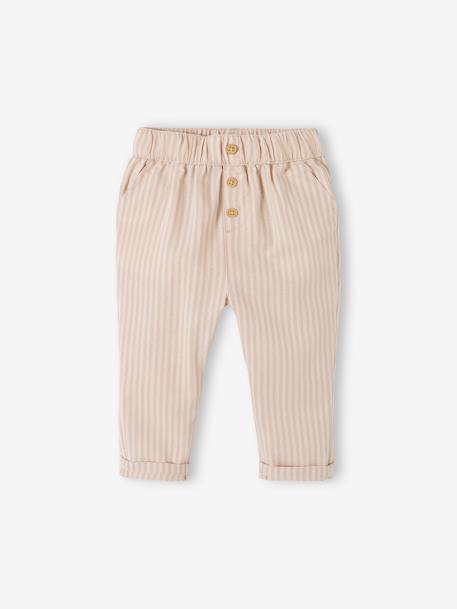 Striped Trousers with Elasticated Waistband, for Babies sandy beige 