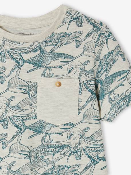 T-Shirt with Graphic Motifs for Boys anthracite+lichen+marl white+pecan nut 