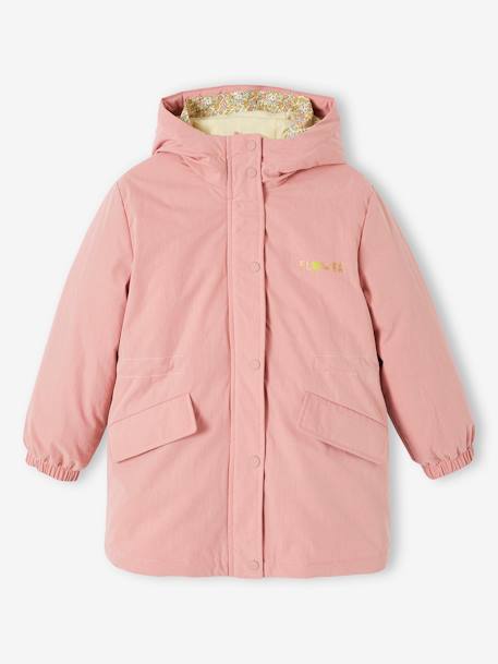 3-in-1 Hooded Parks & Floral Removable Windcheater for Girls khaki+rose 
