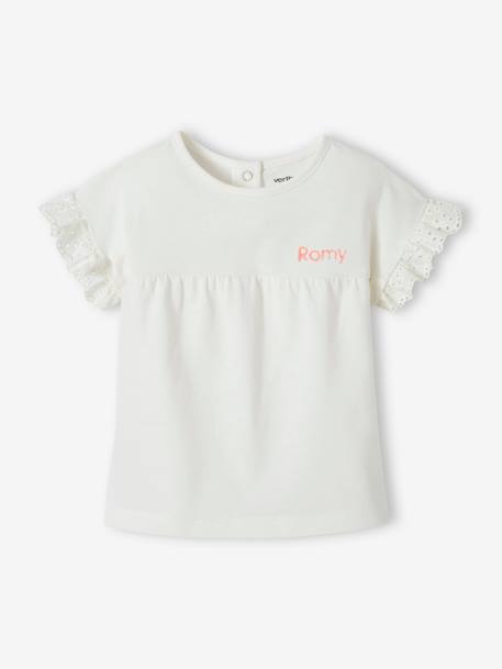 T-Shirt in Organic Cotton for Babies ecru+fuchsia 