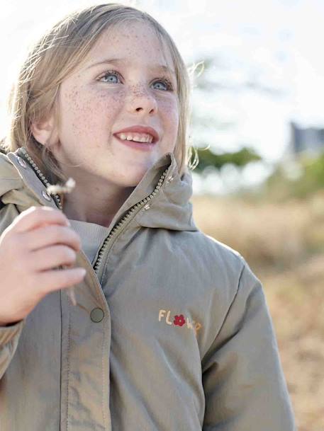 3-in-1 Hooded Parks & Floral Removable Windcheater for Girls khaki+rose 