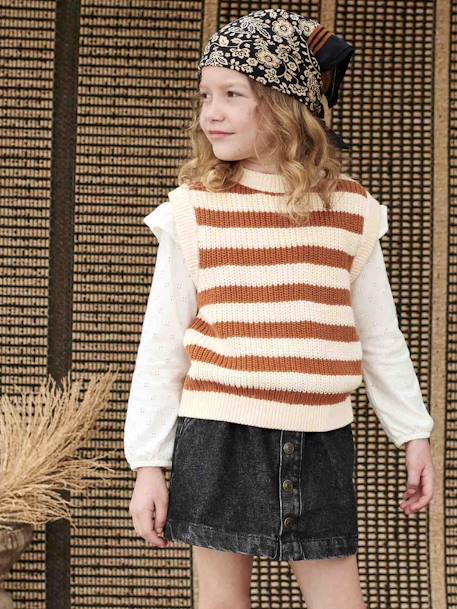 Striped Sleeveless Jumper for Girls striped brown 