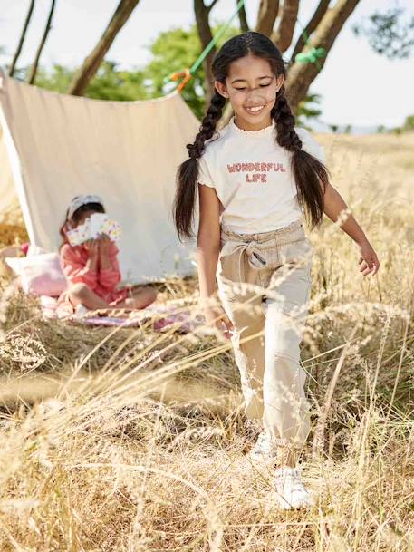 T-Shirt with Printed Leopard Message for Girls vanilla 