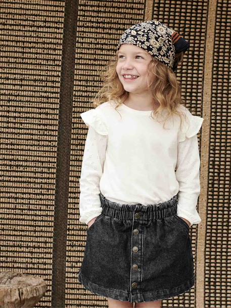 Denim Paperbag Skirt with Press Studs for Girls denim grey 