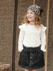 Girls-Denim Paperbag Skirt with Press Studs for Girls