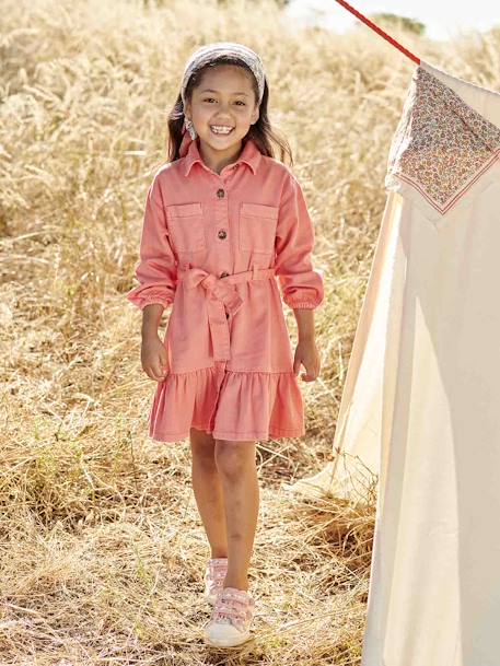 Shirt Dress with Ruffles for Girls coral 