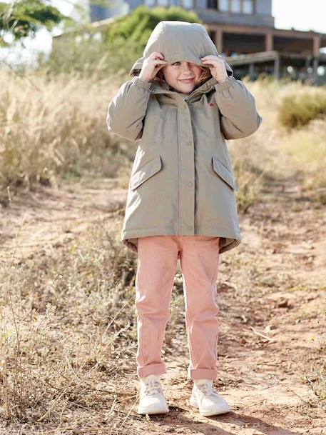 3-in-1 Hooded Parks & Floral Removable Windcheater for Girls khaki+rose 