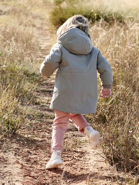 3-in-1 Hooded Parks & Floral Removable Windcheater for Girls khaki+rose 