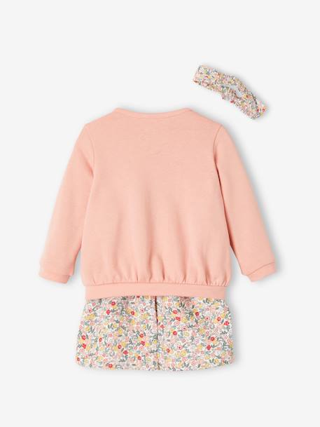 3-Piece Outfit: Dress + Cardigan + Headband for Baby Girls coral+White/Print 